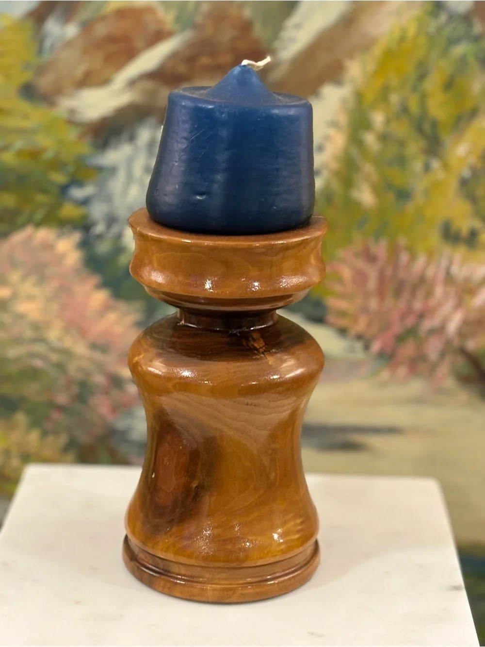 Vintage Hand-Turned Wood Candle Holder Artisan Signed William M. Leach